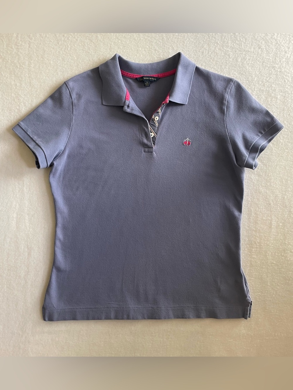 Brooks Brothers Women’s Short Sleeve Polo Shirt in Violet Blue w Plaid details L - Picture 1 of 8